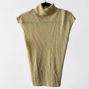 THE LIMITED Gold Metallic Sleeveless Turtleneck Knit Top Holiday Party Large